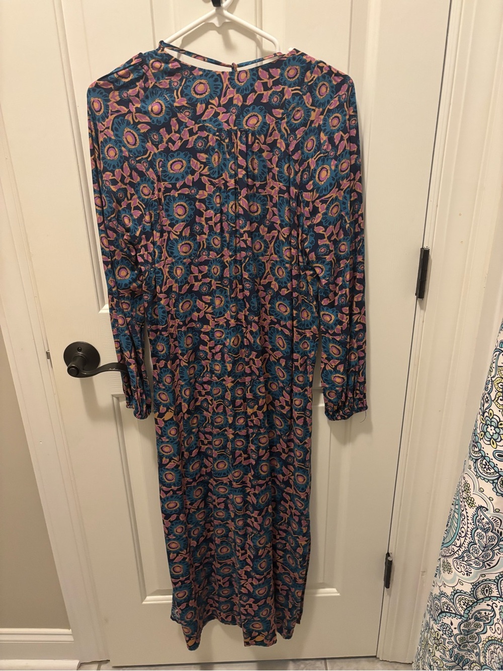 NATURAL LIFE Teal and Pink Floral Maxi Dress with Tie Neck - Picture 2 of 4